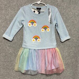 Zunie Girls Tutu Dress Size 2T, 3T, 4 Blue Rainbow Long Sleeve Dropwaist